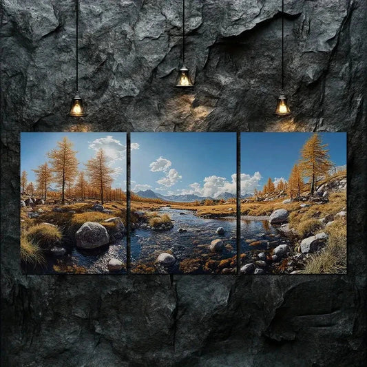 3pcs Autumn Mountains Rivers Nature Perfect Wall Art Set Canvas Framed 40x60cm - High Quality Print 100% Australian Made Wall Canvas Ready to Hang