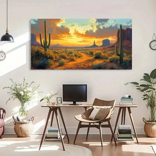 Anime Sky & Cactus Landscape Wall Art Canvas Office Home Room Framed 120x60cm