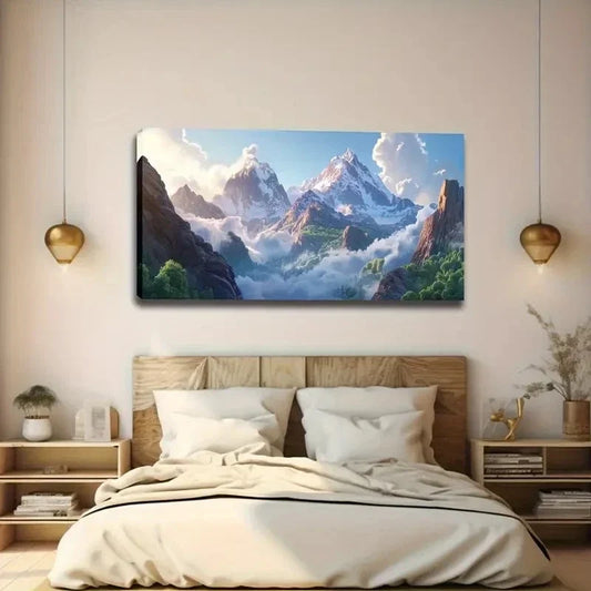 Snow-Capped Mountains Cloud Wall Art Canvas Office Home Room Framed 120x60cm