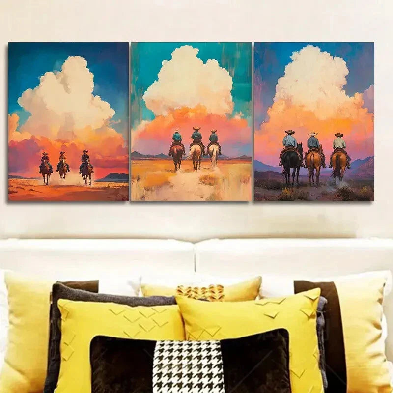3pcs Free cowboy Art Painting Metal Print Ready to Hang Art