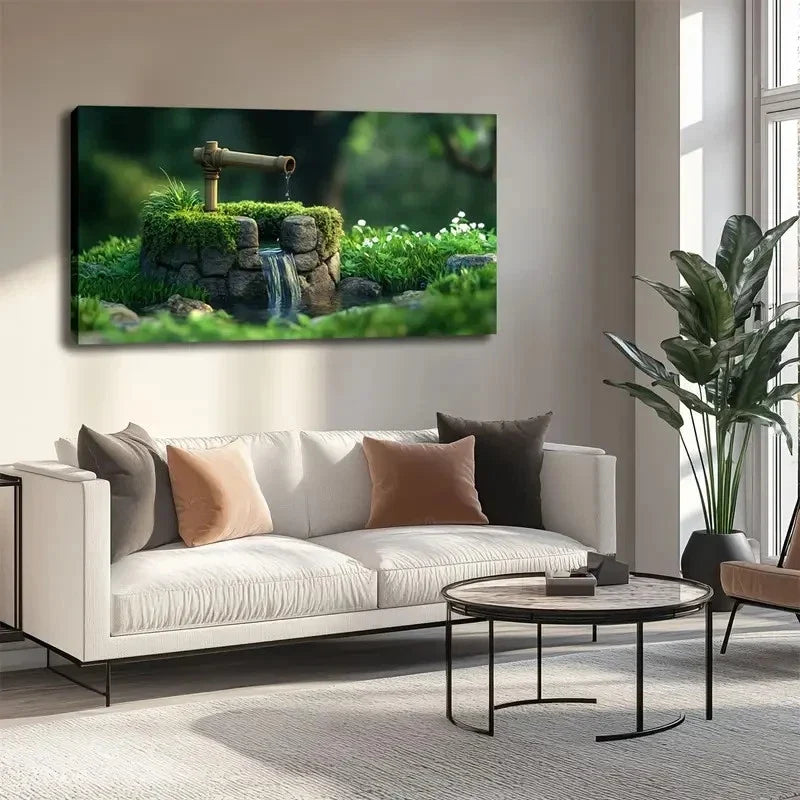 Bamboo Stream With Greenery Wall Art Canvas Office Home Room Framed 120x60cm