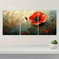 3pcs Vibrant Poppy Flower Red & Green Buds Metal Print Ready to Hang Art