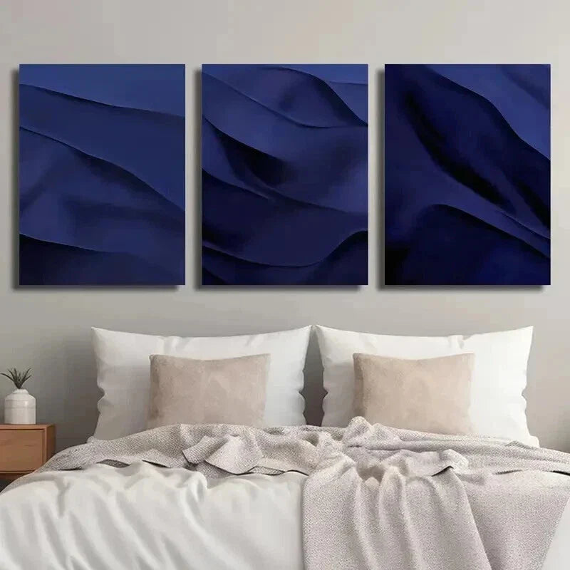3pcs Modern Minimalist Abstract Navy Blue Decor Wall Art Set Canvas Framed 40x60cm - High Quality Print 100% Australian Made Wall Canvas Ready to Hang