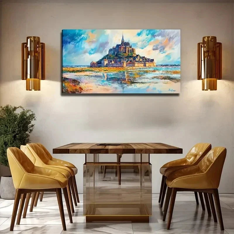 Castle By The Sea Coastal Wall Art Canvas Office Home Room Framed 80x45cm