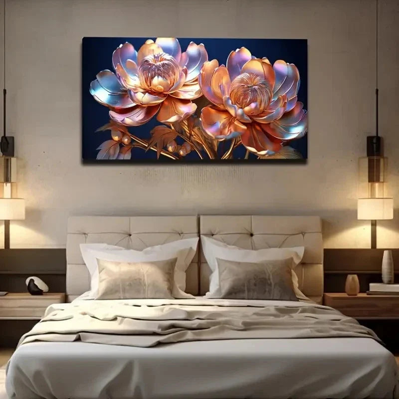 Vibrant Pink & Blue Flowers Wall Art Canvas Office Home Room Framed 120x60cm