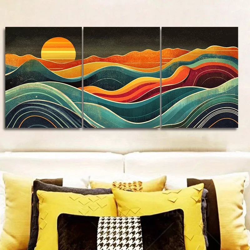 3pcs s Depicting a Sunset Over Mountains Wall Art Set Canvas Framed 40x60cm - High Quality Print 100% Australian Made Wall Canvas Ready to Hang