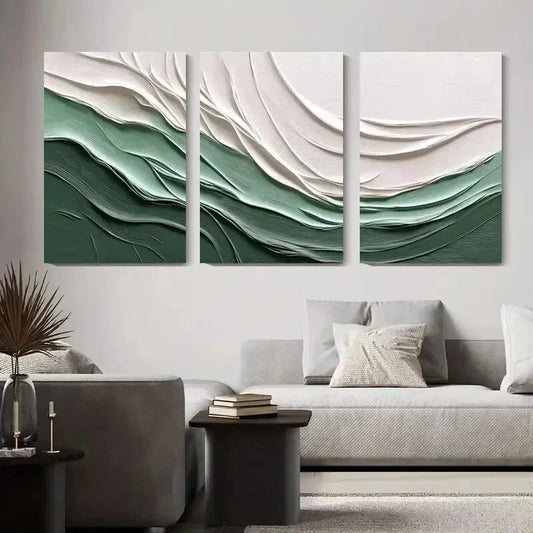 3pcs Modern Abstract Textured Landscape Green Metal Print Ready to Hang Art