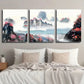 3pcs Japanese Mountains Landscape Wall Art Set Canvas Framed 40x60cm - High Quality Print 100% Australian Made Wall Canvas Ready to Hang