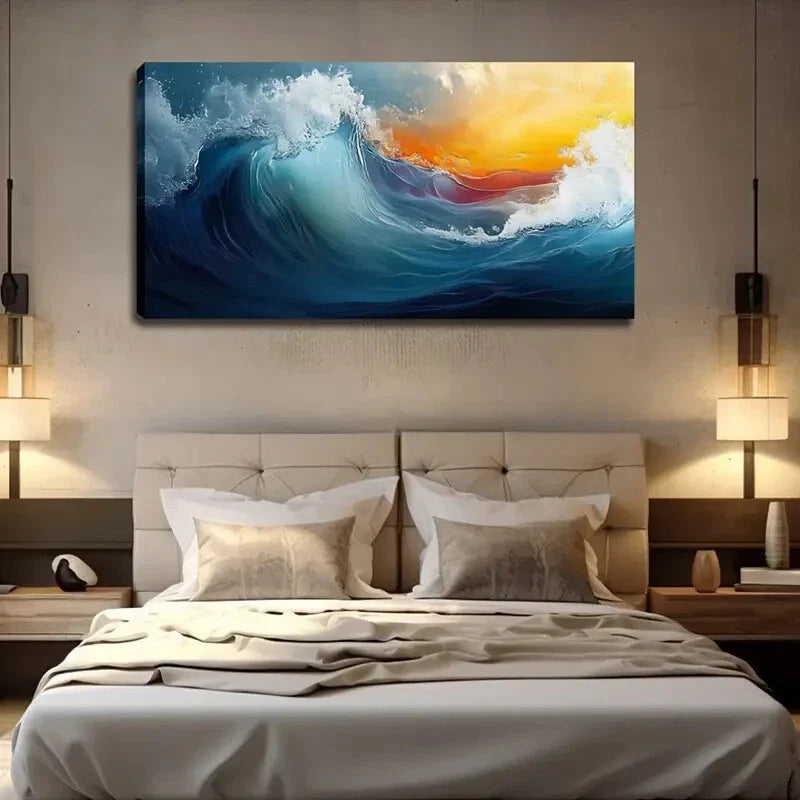 Ocean Waves Dining Area Wall Art Canvas Office Home Room Framed 120x60cm