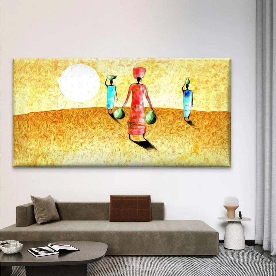 Women Carrying Water Pots Wall Art Canvas Office Home Room Framed 120x60cm