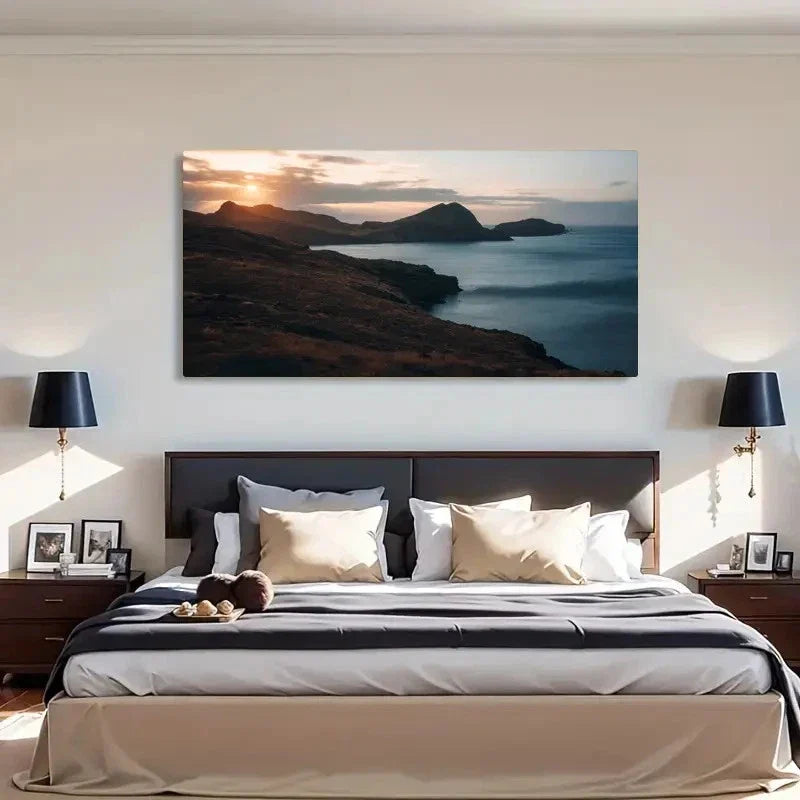 Tides And Peaks Beach Mountain Wall Art Canvas Office Home Room Framed 80x45cm