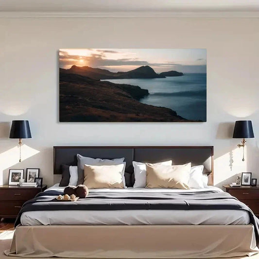 Tides And Peaks Beach Mountain Wall Art Canvas Office Home Room Framed 80x45cm