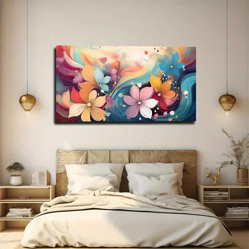 Vibrant Bohemian Floral Wall Art Canvas Office Home Room Framed 120x60cm