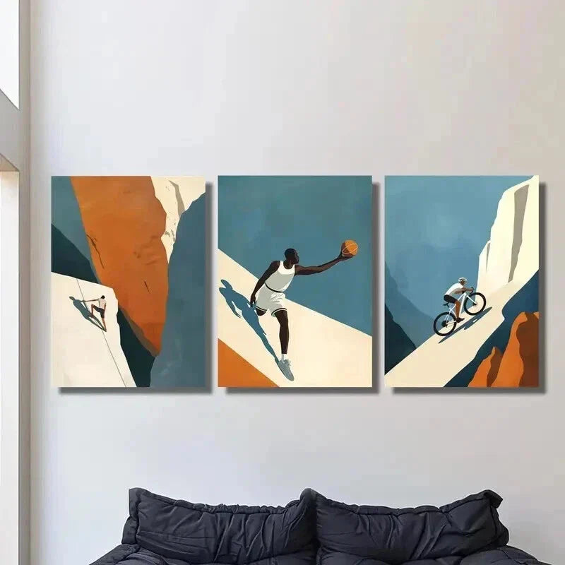 3pcs Rock Climbing Bicycle Basketball Wall Art Set Canvas Framed 40x60cm - High Quality Print 100% Australian Made Wall Canvas Ready to Hang