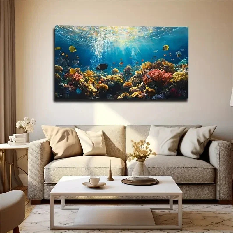 Vibrant Underwater Scene Fish Wall Art Canvas Office Home Room Framed 120x60cm