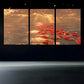 3pcs Sunset River Rose Petal Design Metal Print Ready to Hang Art