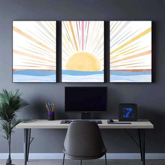 3pcs Abstract Sunrise and Rainbow Metal Print Ready to Hang Art