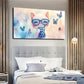 Whimsical White Kitten Glasses Wall Art Canvas Office Home Room Framed 120x60cm