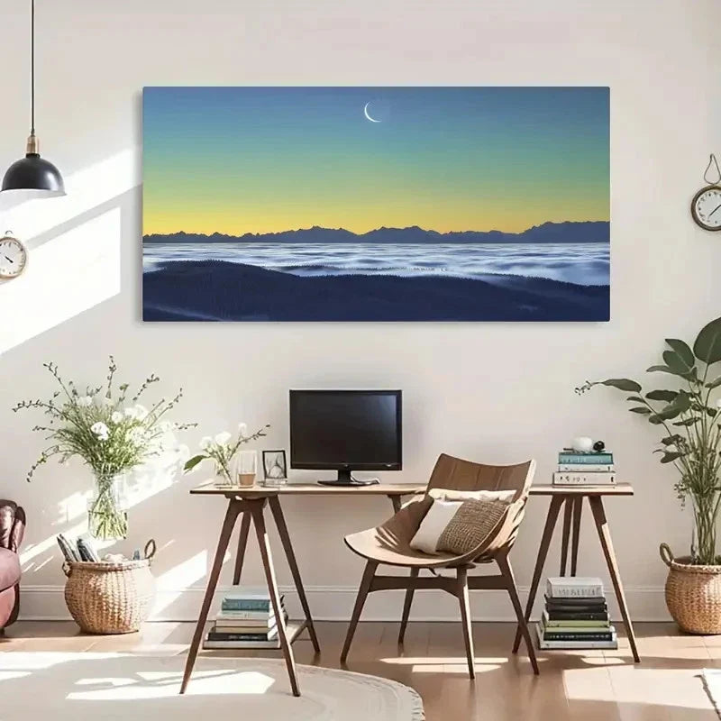 Moonlit Beach & Mountain Lands Wall Art Canvas Office Home Room Framed 120x60cm