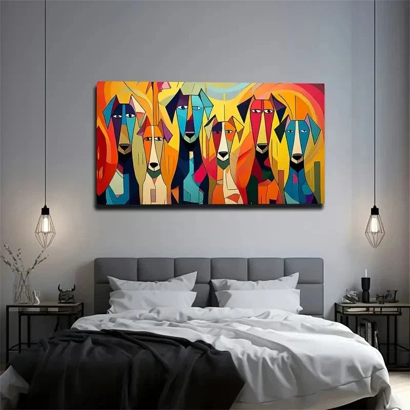 Vibrant Abstract Dog Wall Art Canvas Office Home Room Framed 80x45cm