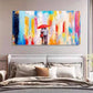 Couple Walking Red Umbrellas Wall Art Canvas Office Home Room Framed 120x60cm
