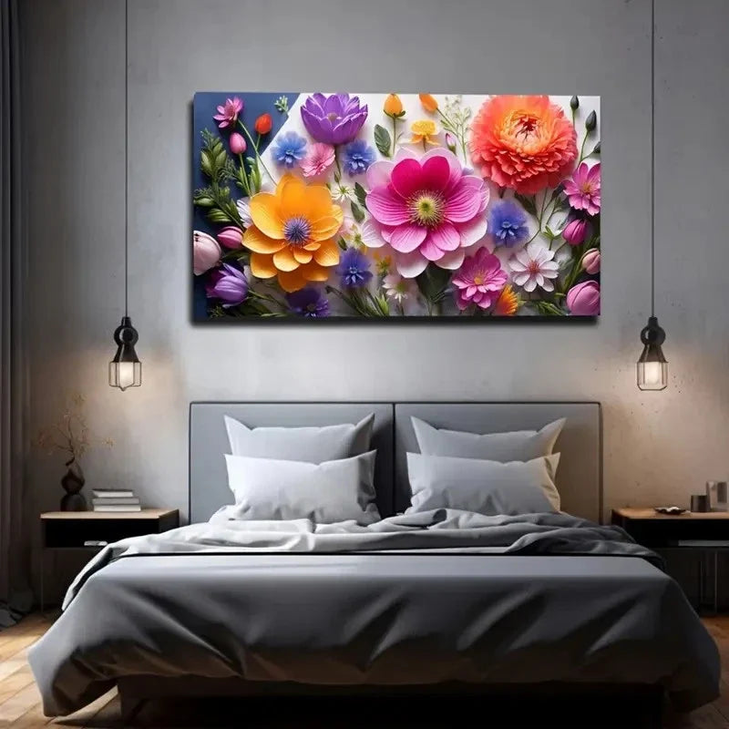 Distinctive Flowers Wall Art Canvas Office Home Room Framed 80x45cm