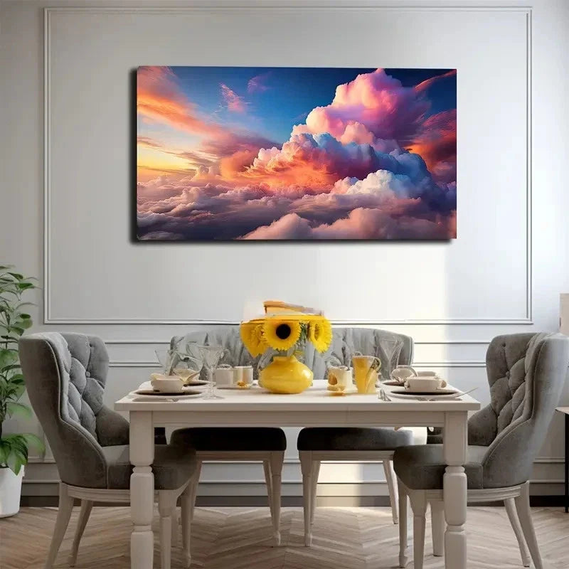 Vibrant Clouds Modern Wall Art Canvas Office Home Room Framed 80x45cm