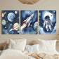 3pcs Astronaut, Planets & Rocket Watercolor Metal Print Ready to Hang Art