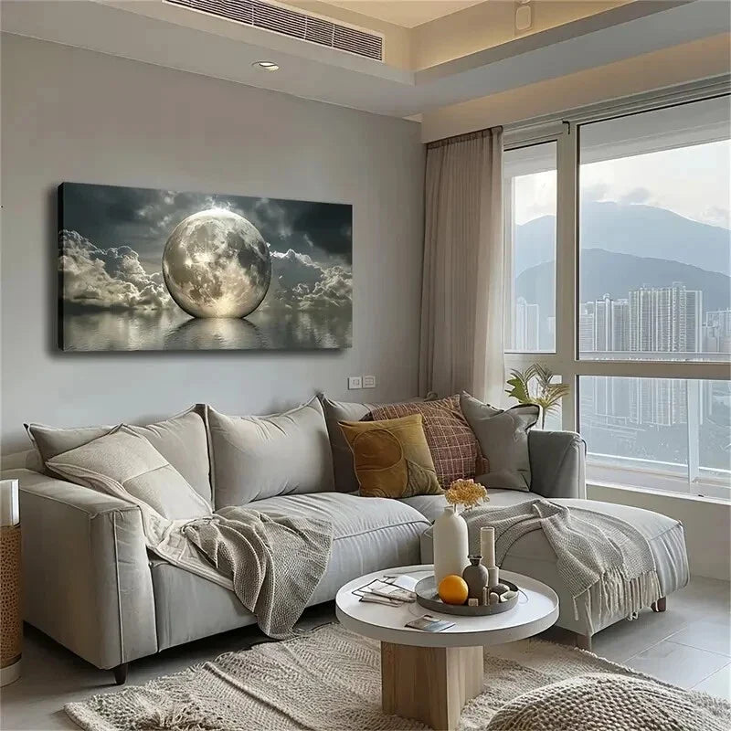 Full Moon Floating Calm Water Wall Art Canvas Office Home Room Framed 120x60cm