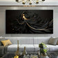 Bird & Black Golden Abstract Wall Art Canvas Office Home Room Framed 120x60cm
