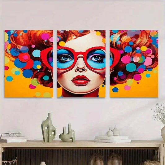 3pcs Colorful Abstract Woman Orange, Blue Wall Art Set Canvas Framed 40x60cm - High Quality Print 100% Australian Made Wall Canvas Ready to Hang