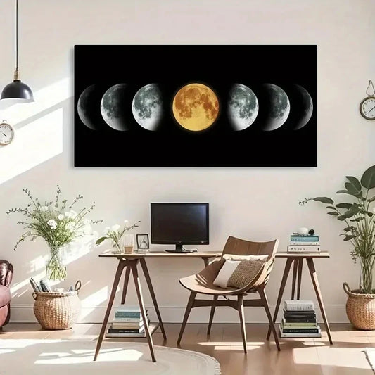 Moon Phase Astronomy Night Wall Art Canvas Office Home Room Framed 120x60cm