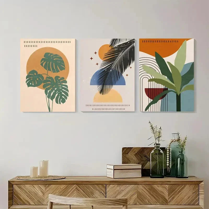 3pcs Abstract Palm Leaf Botanical Flower Metal Print Ready to Hang Art