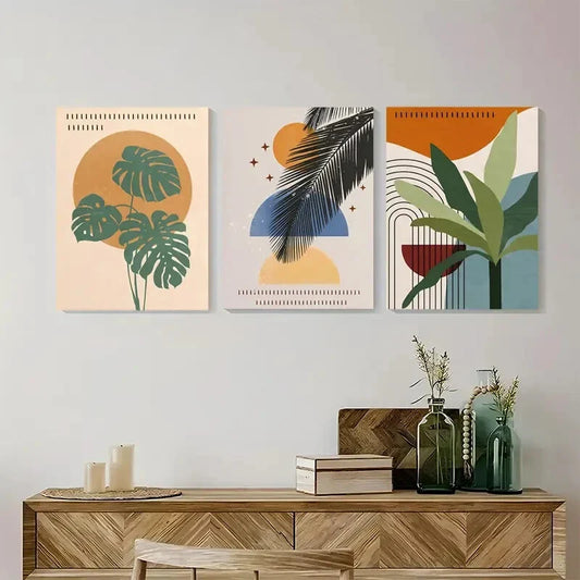 3pcs Abstract Palm Leaf Botanical Flower Metal Print Ready to Hang Art