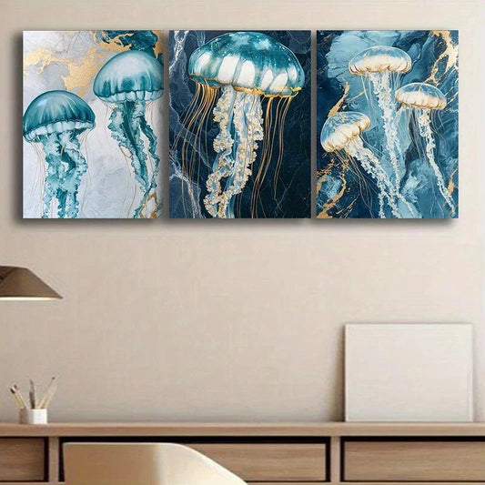 3pcs Beautiful Painting jellyfish Metal Print Ready to Hang Art