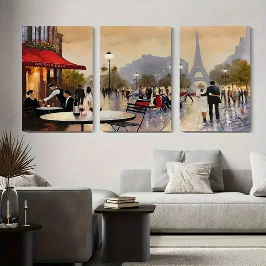 3pcs Eiffel Tower & Romantic Street Scene Metal Print Ready to Hang Art