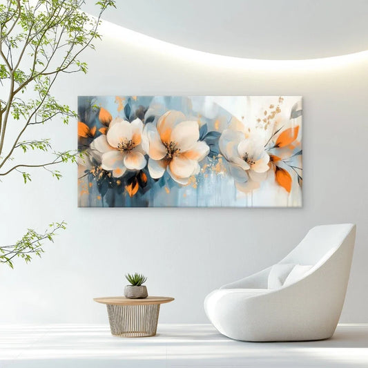 Abstract Floral Modern Beige Wall Art Canvas Office Home Room Framed 80x45cm