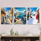 3pcs Vibrant White & Blue Greek Island Metal Print Ready to Hang Art