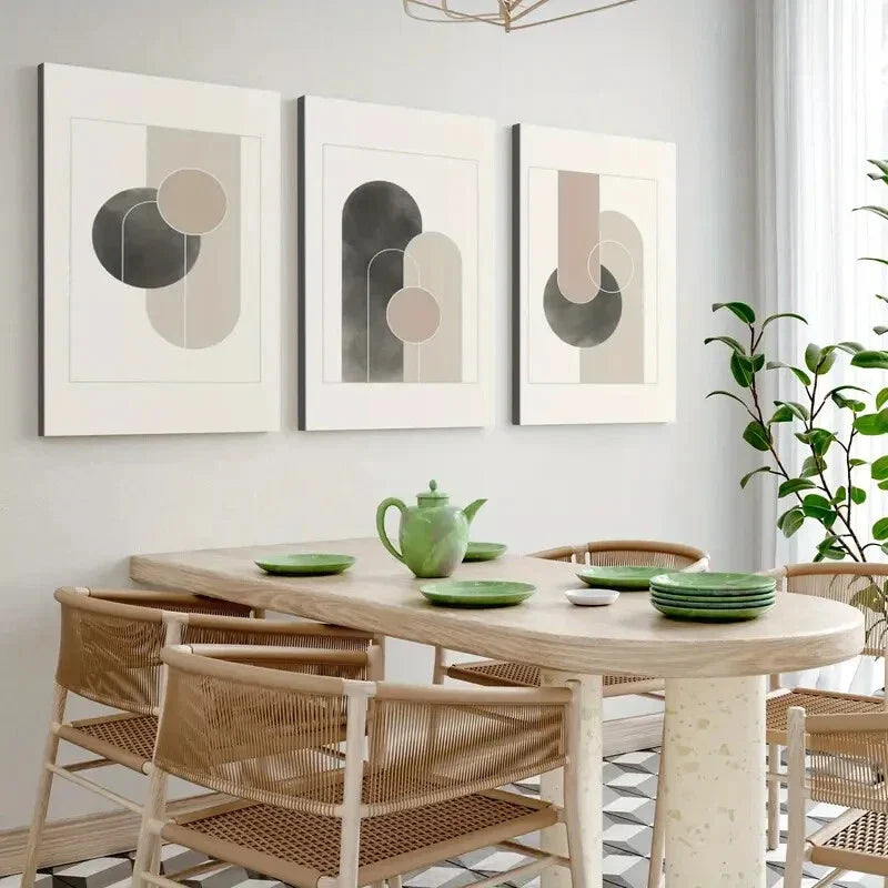 3pcs Mid Century Modern Abstract Shapes Rounds Wall Art Set Canvas Framed 40x60cm - High Quality Print 100% Australian Made Wall Canvas Ready to Hang