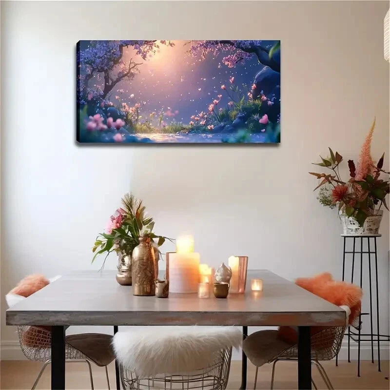 Flowers Grass Landscape Bloom Wall Art Canvas Office Home Room Framed 80x45cm