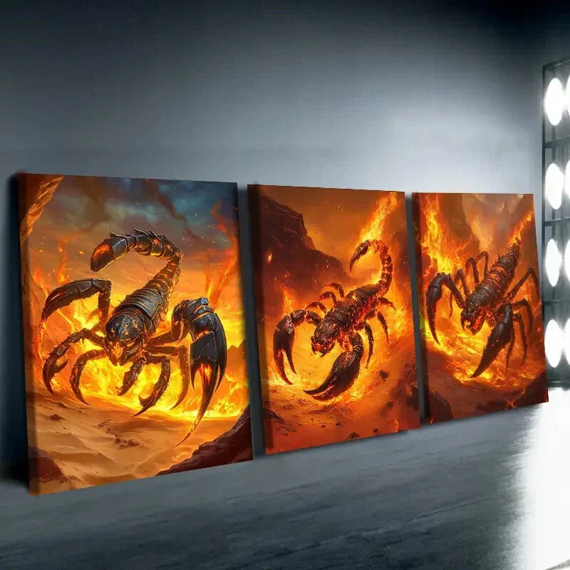 3pcs Red Scorpion Design Danger Flame Perfect Wall Art Set Canvas Framed 40x60cm - High Quality Print 100% Australian Made Wall Canvas Ready to Hang