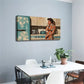 Vintage-Inspired Blue Floral Wall Art Canvas Office Home Room Framed 120x60cm