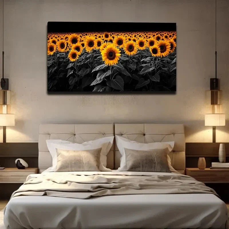 Vibrant Yellow & Orange Wall Art Canvas Office Home Room Framed 80x45cm