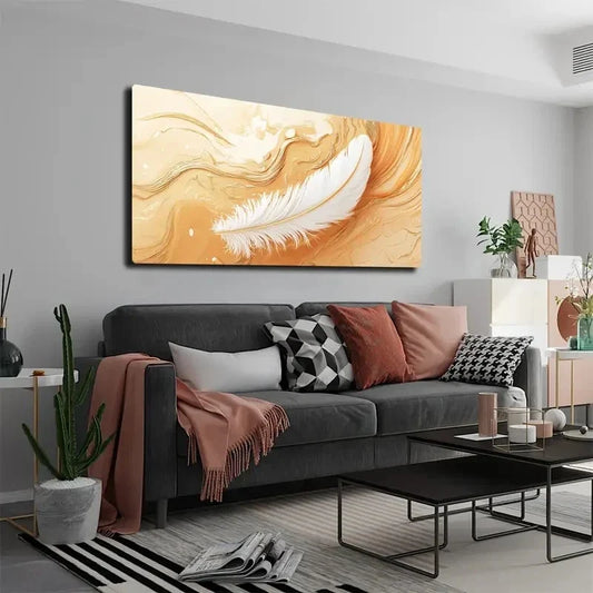 Realistic White Feather Wall Art canvas office home room framed 120x60cm