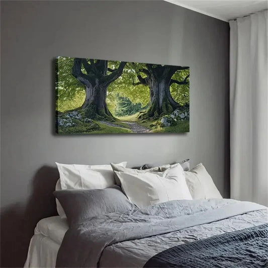 Two Ancient Trees Minimalist Wall Art Canvas Office Home Room Framed 80x45cm