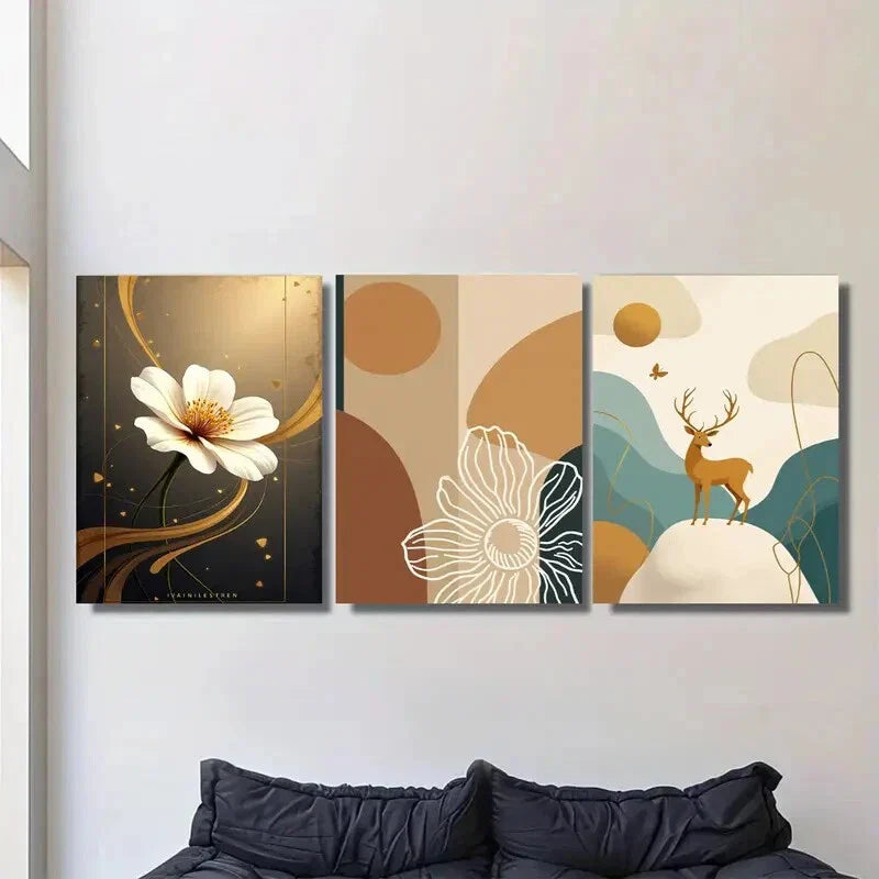 3pcs Contemporary Abstract Floral Modern Metal Print Ready to Hang Art