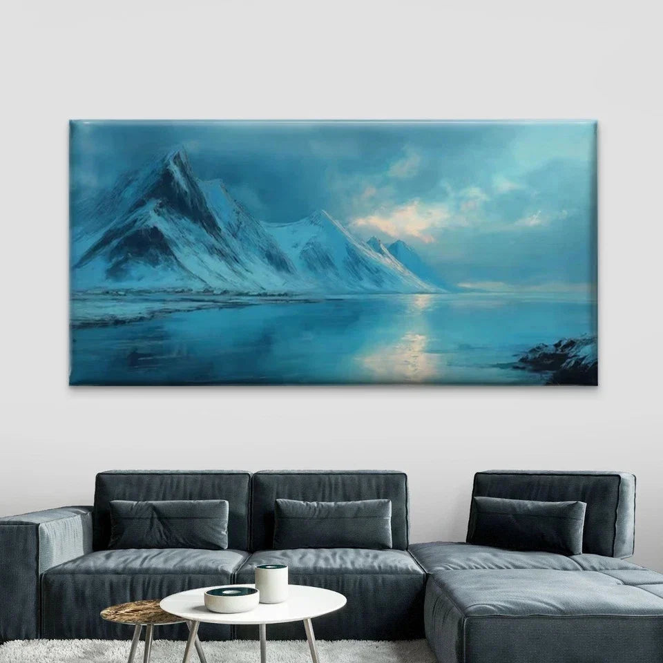 Snow Mountain & Frozen Lake Wall Art Canvas Office Home Room Framed 120x60cm