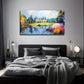 Bohemian Castle Lake Scene Wall Art Canvas Office Home Room Framed 80x45cm
