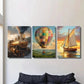 3pcs Steam Train Hot Air Balloon Sailboat Wall Art Set Canvas Framed 40x60cm - High Quality Print 100% Australian Made Wall Canvas Ready to Hang