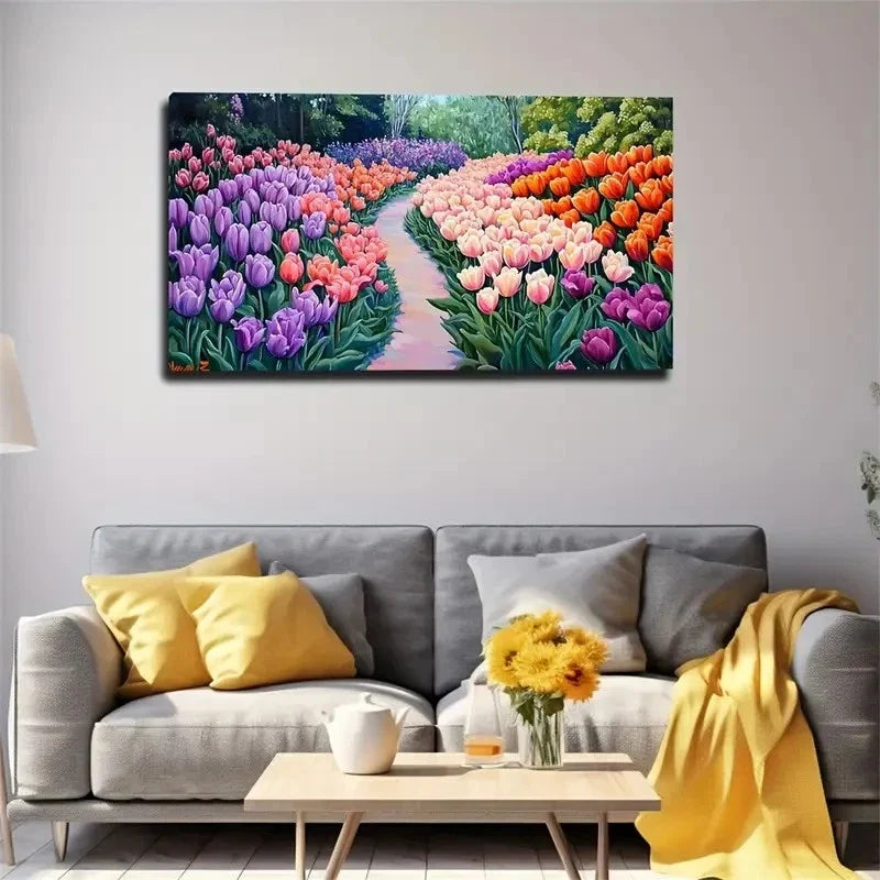 Color Tulip Path Decoration Wall Art Canvas Office Home Room Framed 120x60cm